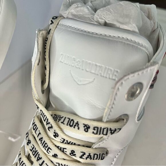 Zadig and Voltaire High Flash Calfskin Sneakers, Red Lightening Bolt, 7, NIB - Picture 9 of 14